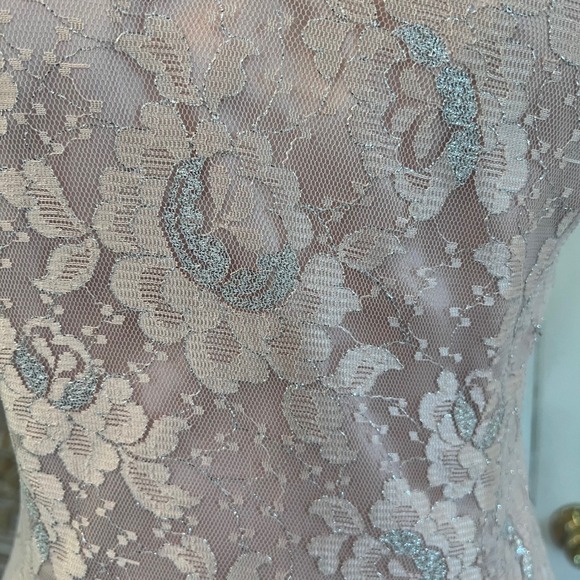 Vintage 80s Pink Lace Satin Ruffle Bow Prom Dress Strapless Sirencore coquette 9 - Picture 10 of 10